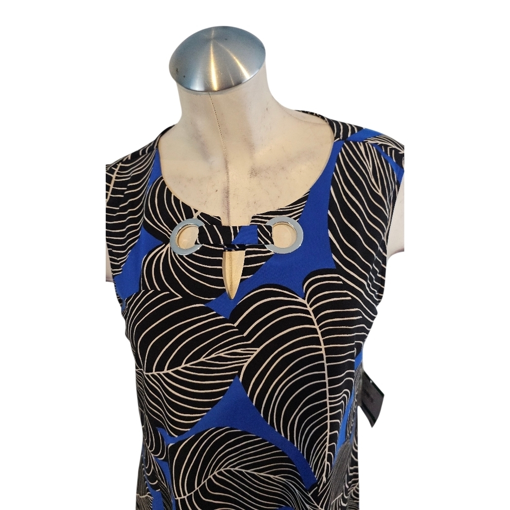 Anne Klein Size L Sleeveless Shift Dress Blue Black White - Picture 5 of 12